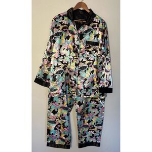 Robert Louis Colorful Silk Blend Long Sleeve Shirt/Pant Pajama Set. Size Large.